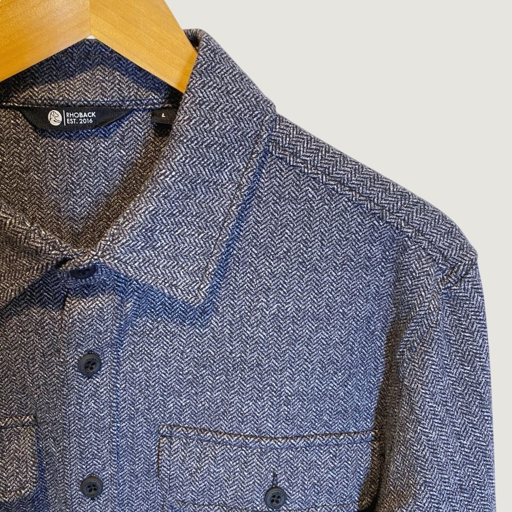 Rhoback Men's Sheffield Herringbone Shirt Mens Large Blue Excellent Long Sleeve